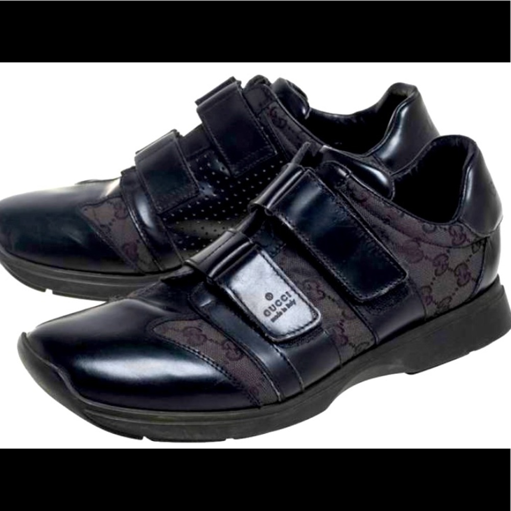 GUCCI Black Guccissima Canvas And Leather Velcro Derby